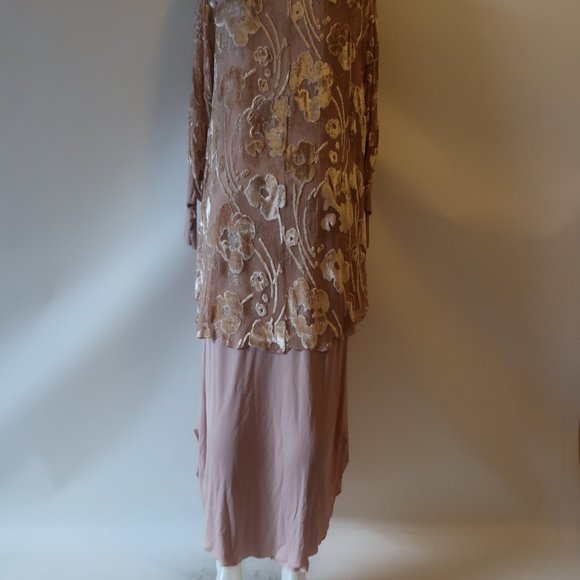 WOMENS HOLLY SHARP BLUSH NUDE FLORAL VELVET LONG SLEEVE MAXI DRESS M * - Picture 12 of 14